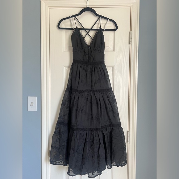 Lulu Forever Your Darling Black Embroidered Lace Backless Midi Dress - Picture 1 of 6